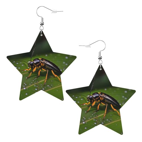 Weiße trendige Leder-Stern-Ohrringe für Frauen – Insekten auf Blättern, baumelnder Schmuck, Partygeschenke, einfache Creolen-Anhänger, One Size, Leder, Kein Edelstein von ZhRiYan