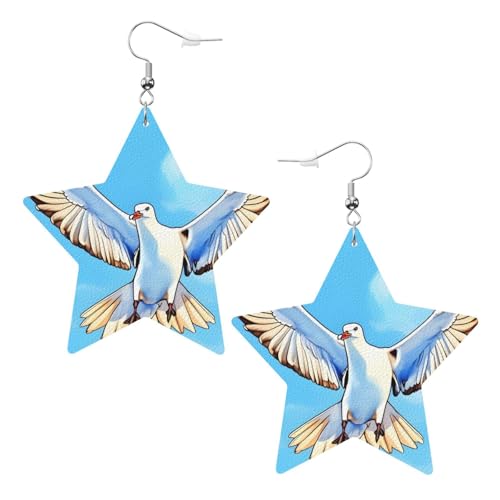 Weiße trendige Leder-Stern-Ohrringe für Frauen – Möwen im Flug Druck baumelnder Schmuck, Partygeschenke, einfache Creolen-Anhänger, One Size, Leder, Kein Edelstein von ZhRiYan