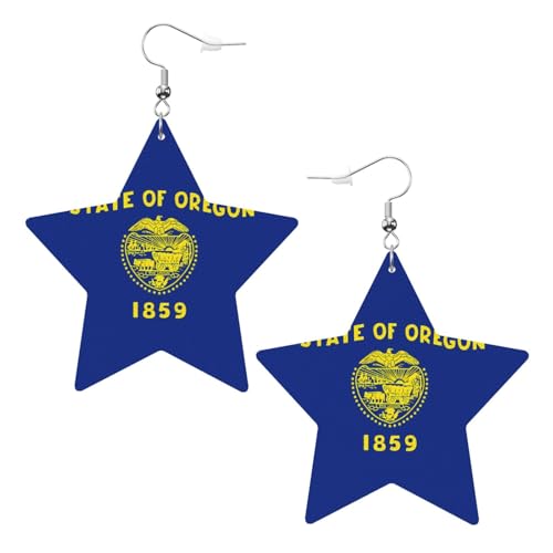 Weiße trendige Leder-Stern-Ohrringe für Frauen – Oregon State Flag Print baumelnder Schmuck, Partygeschenke, einfache Creolen-Anhänger, One Size, Leder, Kein Edelstein von ZhRiYan
