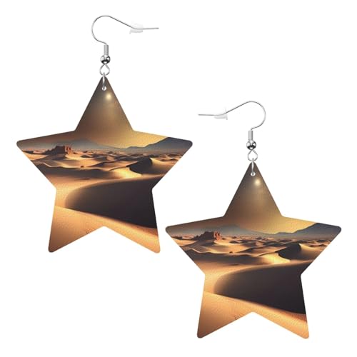 Weiße trendige Leder-Stern-Ohrringe für Frauen – Sahara-Wüsten-Druck, baumelnder Schmuck, Partygeschenke, einfache Creolen-Anhänger, One Size, Leder, Kein Edelstein von ZhRiYan