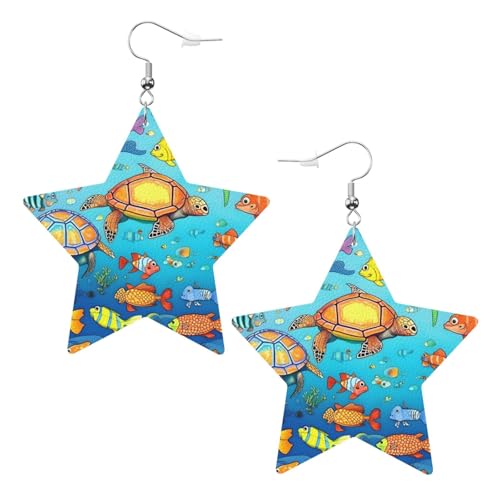 Weiße trendige Leder-Stern-Ohrringe für Frauen – Schildkröten- und Fisch-Druck, baumelnder Schmuck, Partygeschenke, einfache Creolen-Anhänger, One Size, Leder, Kein Edelstein von ZhRiYan