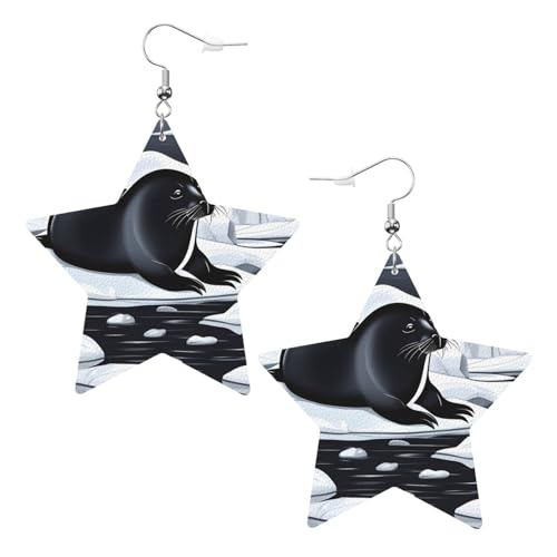 Weiße trendige Leder-Stern-Ohrringe für Frauen – Siegel auf Eisdruck, baumelnder Schmuck, Partygeschenke, einfache Creolen-Anhänger, One Size, Leder, Kein Edelstein von ZhRiYan