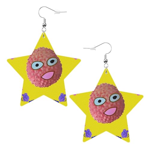 Weiße trendige Leder-Stern-Ohrringe für Frauen – Smiley-Litschi-Druck, baumelnder Schmuck, Partygeschenke, einfache Creolen-Anhänger, One Size, Leder, Kein Edelstein von ZhRiYan
