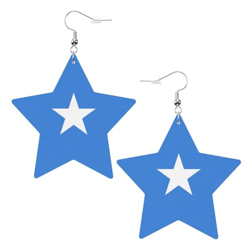 Weiße trendige Leder-Stern-Ohrringe für Frauen – Somali-Flaggen-Druck, baumelnder Schmuck, Partygeschenke, einfache Creolen-Anhänger, One Size, Leder, Kein Edelstein von ZhRiYan
