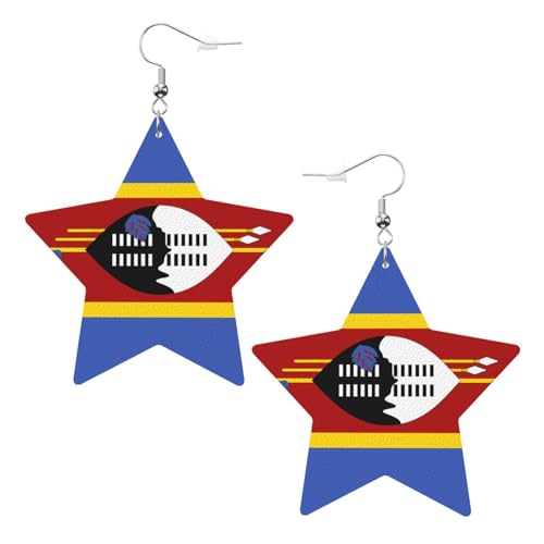 Weiße trendige Leder-Stern-Ohrringe für Frauen – Swasiland-Flaggen-Druck, baumelnder Schmuck, Partygeschenke, einfache Creolen-Anhänger, One Size, Leder, Kein Edelstein von ZhRiYan