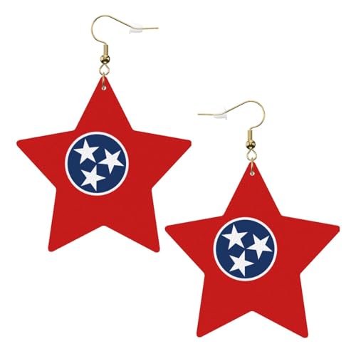 Weiße trendige Leder-Stern-Ohrringe für Frauen – Tennessee State Flag Print baumelnder Schmuck, Partygeschenke, einfache Creolen-Anhänger, One Size, Leder, Kein Edelstein von ZhRiYan