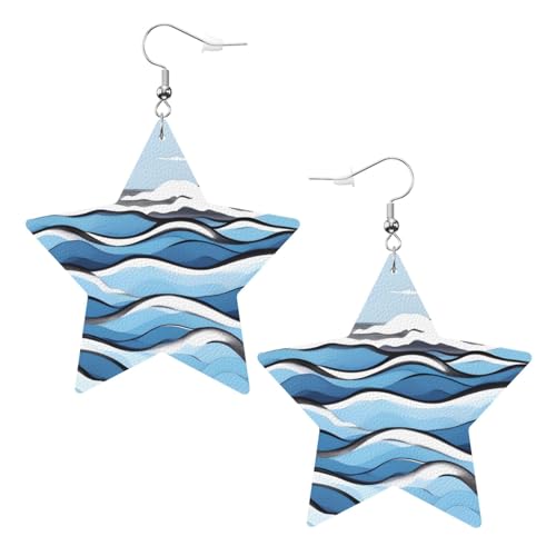 Weiße trendige Leder-Stern-Ohrringe für Frauen – Wellen, die an den Felsen springen, baumelnder Schmuck, Partygeschenke, einfache Creolen-Anhänger, One Size, Leder, Kein Edelstein von ZhRiYan