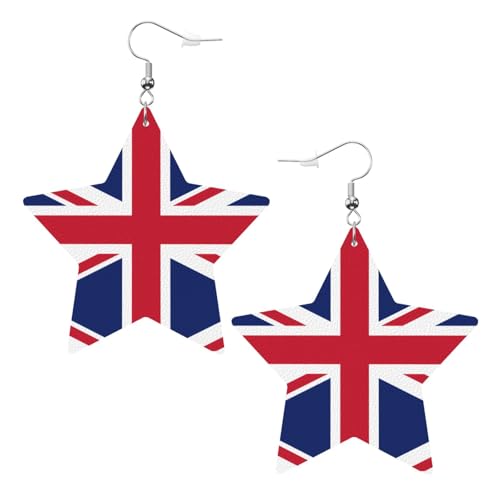 Weiße trendige Leder-Stern-Ohrringe für Frauen – britische Flagge, baumelnder Schmuck, Partygeschenke, einfache Creolen-Anhänger, One Size, Leder, Kein Edelstein von ZhRiYan