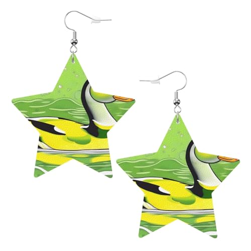 Weiße trendige Leder-Stern-Ohrringe für Frauen – grüner Enten-Druck, baumelnder Schmuck, Partygeschenke, einfache Creolen-Anhänger, One Size, Leder, Kein Edelstein von ZhRiYan