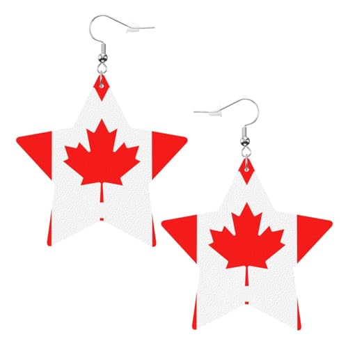 Weiße trendige Leder-Stern-Ohrringe für Frauen – kanadische Flagge, baumelnder Schmuck, Partygeschenke, einfache Creolen-Anhänger, One Size, Leder, Kein Edelstein von ZhRiYan
