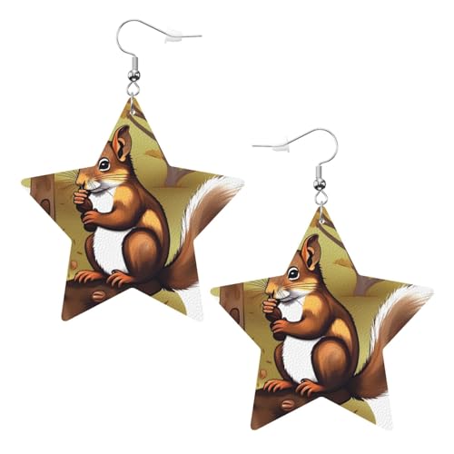 Weiße trendige Leder-Stern-Ohrringe für Frauen – nussfressendes Eichhörnchen-Druck, baumelnder Schmuck, Partygeschenke, einfache Creolen-Anhänger, One Size, Leder, Kein Edelstein von ZhRiYan