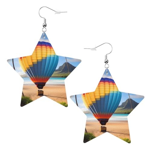 Weiße trendige Lederstern-Ohrringe für Frauen – Hawaii-Heißluftballon-Druck, baumelnder Schmuck, Partygeschenke, einfache Creolen-Anhänger, One Size, Leder, Kein Edelstein von ZhRiYan