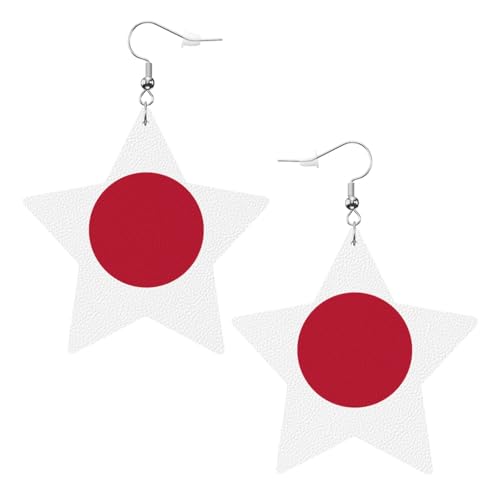 Weiße trendige Lederstern-Ohrringe für Frauen – japanische Flagge, baumelnder Schmuck, Partygeschenke, einfache Creolen-Anhänger, One Size, Leder, Kein Edelstein von ZhRiYan