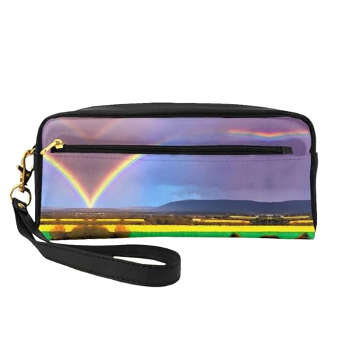 ZhRiYan Abend Regenbogen Druck Leder Kleine Make-up Tasche - Reise Kulturbeutel für Frauen Wiederverwendbare Kosmetiktasche mit Reißverschluss, Schwarz, Einheitsgröße, Schwarz, Einheitsgröße, Schwarz von ZhRiYan