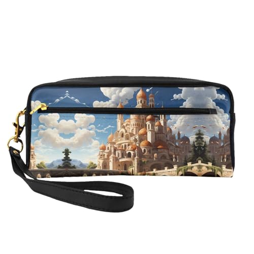 ZhRiYan Anime Castle Sky Print Leder Kleine Make-up-Tasche - Reise-Kulturbeutel für Frauen, wiederverwendbare Kosmetiktasche mit Reißverschluss, Schwarz, Einheitsgröße, Schwarz, Einheitsgröße, Schwarz von ZhRiYan