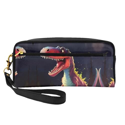 ZhRiYan Big Mouth Dinosaurier Print Leder Kleine Make-up-Tasche - Reise-Kulturbeutel für Frauen, wiederverwendbare Kosmetiktasche mit Reißverschluss, Schwarz, Einheitsgröße, Schwarz, Einheitsgröße von ZhRiYan