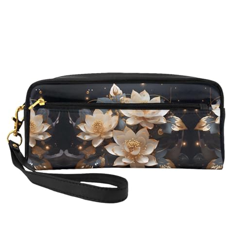 ZhRiYan Bohemian Golden Lotus Print Leder Kleine Make-up Tasche - Reise Kulturbeutel für Frauen Wiederverwendbare Kosmetiktasche mit Reißverschluss, Schwarz, Einheitsgröße, Schwarz, Einheitsgröße von ZhRiYan