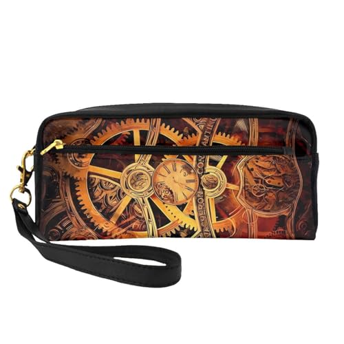 ZhRiYan Coole Steampunk Gears Print Leder Kleine Make-up-Tasche - Reise-Kulturbeutel für Frauen, Wiederverwendbare Kosmetiktasche mit Reißverschluss, Schwarz, Einheitsgröße, Schwarz, Einheitsgröße von ZhRiYan