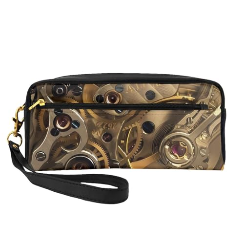 ZhRiYan Coole Steampunk Gears Print Leder Kleine Make-up-Tasche - Reise-Kulturbeutel für Frauen, Wiederverwendbare Kosmetiktasche mit Reißverschluss, Schwarz, Einheitsgröße, Schwarz, Einheitsgröße von ZhRiYan