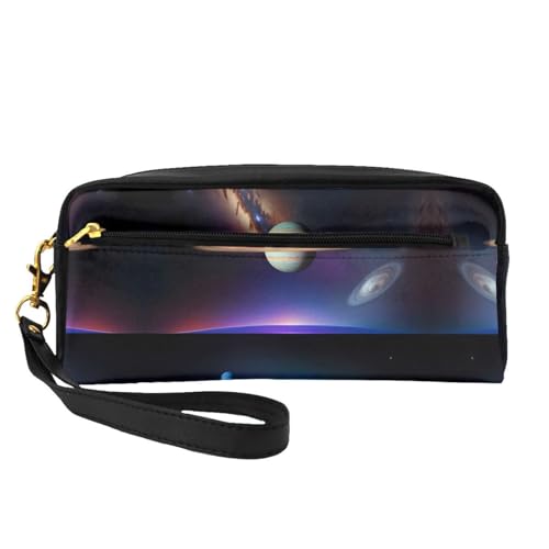 ZhRiYan Cosmic Saturn Print Leder Kleine Make-up-Tasche - Reise-Kulturbeutel für Frauen, wiederverwendbare Kosmetiktasche mit Reißverschluss, Schwarz, Einheitsgröße, Schwarz, Einheitsgröße, Schwarz von ZhRiYan