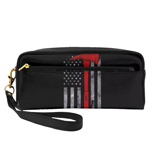 ZhRiYan Firefighter Axe Red Line Flag Print Leder Kleine Make-up-Tasche - Reise-Kulturbeutel für Frauen, wiederverwendbare Kosmetiktasche mit Reißverschluss, Schwarz, Einheitsgröße, Schwarz von ZhRiYan