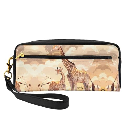 ZhRiYan Giraffe Mutter und Kind Druck Leder Kleine Make-up-Tasche - Reise Kulturbeutel für Frauen Wiederverwendbare Kosmetiktasche mit Reißverschluss, Schwarz, Einheitsgröße, Schwarz, Einheitsgröße von ZhRiYan