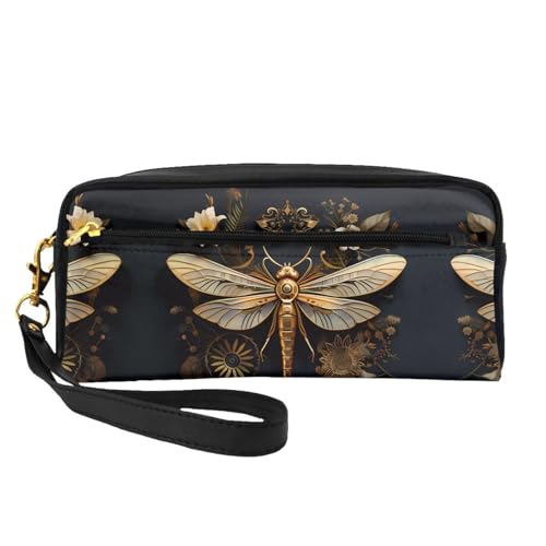 ZhRiYan Gold Exquisite Libellen-Print Leder Kleine Make-up-Tasche - Reise-Kulturbeutel für Frauen, Wiederverwendbare Kosmetiktasche mit Reißverschluss, Schwarz, Einheitsgröße, Schwarz, Einheitsgröße von ZhRiYan
