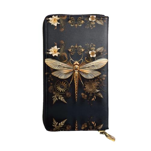ZhRiYan Gold Exquisite Libellen-Print Leder Lange Clutch Geldbörse - Mode Damen Personalisierte Geldbörse mit Münzfach, Schwarz, Einheitsgröße, Schwarz, One Size von ZhRiYan