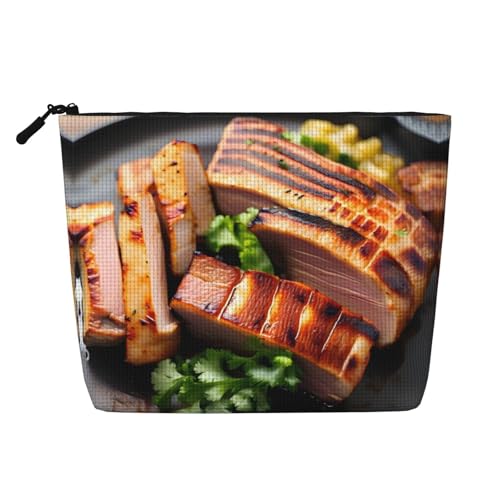 ZhRiYan Golden Roast Make-up-Tasche aus künstlichem Hanf, vielseitiger Reise-Kulturbeutel, wiederverwendbarer Kosmetik-Organizer mit Reißverschlusstasche, Schwarz, Einheitsgröße, Schwarz von ZhRiYan