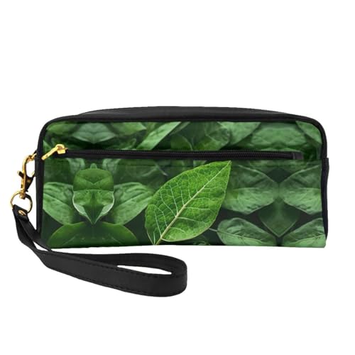 ZhRiYan Green Leaf Nature Print Leder Kleine Make-up-Tasche - Reise-Kulturbeutel für Frauen, wiederverwendbare Kosmetiktasche mit Reißverschluss, Schwarz, Einheitsgröße, Schwarz, Einheitsgröße von ZhRiYan