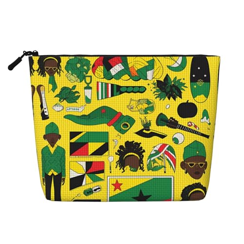 ZhRiYan Jamaican Elements Make-up-Tasche aus künstlichem Hanf, vielseitiger Reise-Kulturbeutel, wiederverwendbarer Kosmetik-Organizer mit Reißverschlusstasche, Schwarz, Einheitsgröße, Schwarz von ZhRiYan