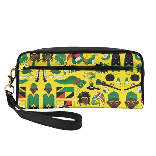 ZhRiYan Jamaican Elements Print Leder Kleine Make-up-Tasche - Reise-Kulturbeutel für Frauen, wiederverwendbare Kosmetiktasche mit Reißverschluss, Schwarz, Einheitsgröße, Schwarz, Einheitsgröße von ZhRiYan