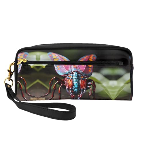 ZhRiYan Kleine Make-up-Tasche aus Leder mit Motiv "Strange Insects", Reise-Kulturbeutel für Frauen, wiederverwendbare Kosmetiktasche mit Reißverschluss, Schwarz, Einheitsgröße, Schwarz, Einheitsgröße von ZhRiYan