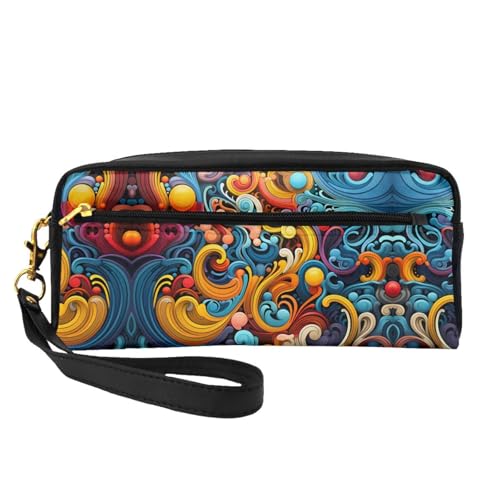 ZhRiYan Kleine Make-up-Tasche aus Leder mit mehrfarbigen Streifen, Reise-Kulturbeutel für Damen, wiederverwendbare Kosmetiktasche mit Reißverschluss, Schwarz, Einheitsgröße, Schwarz, Einheitsgröße von ZhRiYan