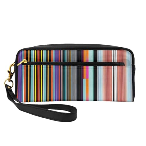 ZhRiYan Kleine Make-up-Tasche aus Leder mit unregelmäßigen vertikalen Linien, Reise-Kulturbeutel für Damen, wiederverwendbare Kosmetiktasche mit Reißverschluss, Schwarz, Einheitsgröße, Schwarz von ZhRiYan