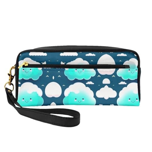 ZhRiYan Kleine Make-up-Tasche aus Leder mit zwei scheuen Wolken – Reise-Kulturbeutel für Damen, wiederverwendbare Kosmetiktasche mit Reißverschluss, Schwarz, Einheitsgröße, Schwarz, Einheitsgröße von ZhRiYan