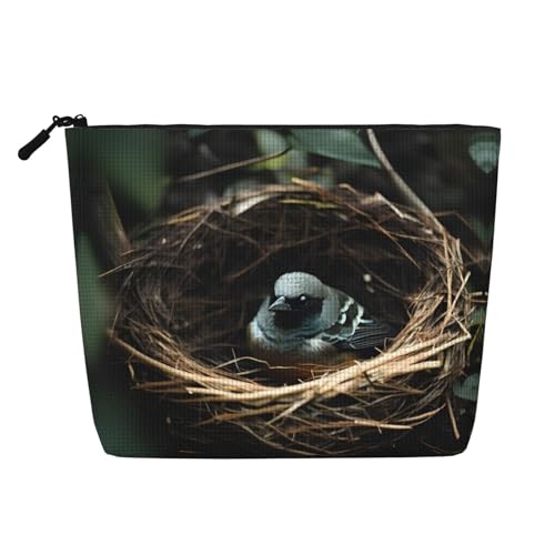 ZhRiYan Little Bird Nest Make-up-Tasche aus künstlichem Hanf, vielseitiger Reise-Kulturbeutel, wiederverwendbarer Kosmetik-Organizer mit Reißverschlusstasche, Schwarz, Einheitsgröße, Schwarz von ZhRiYan