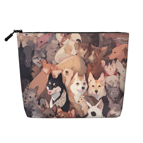 ZhRiYan Make-up-Tasche aus künstlichem Hanf mit Hundebildern, vielseitiger Reise-Kulturbeutel, wiederverwendbarer Kosmetik-Organizer mit Reißverschlusstasche, Schwarz, Einheitsgröße, Schwarz von ZhRiYan