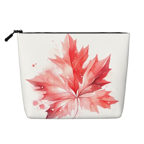 ZhRiYan Make-up-Tasche aus künstlichem Hanf mit rotem Ahornblatt, vielseitiger Reise-Kulturbeutel, wiederverwendbarer Kosmetik-Organizer mit Reißverschlusstasche, Schwarz, Einheitsgröße, Schwarz von ZhRiYan