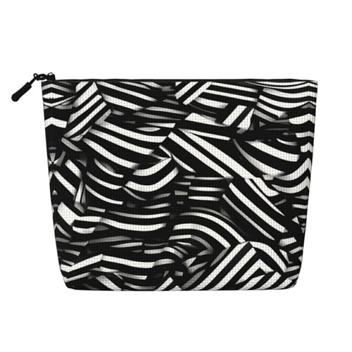 ZhRiYan Make-up-Tasche aus künstlichem Hanf mit schwarzen und weißen Linien, vielseitiger Reise-Kulturbeutel, wiederverwendbarer Kosmetik-Organizer mit Reißverschlusstasche, Schwarz, Einheitsgröße von ZhRiYan