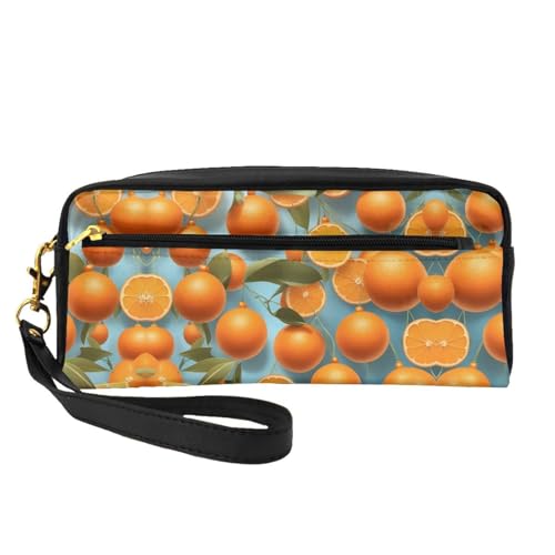 ZhRiYan Many Delicious Oranges Print Leder Kleine Make-up-Tasche - Reise-Kulturbeutel für Frauen, wiederverwendbare Kosmetiktasche mit Reißverschluss, Schwarz, Einheitsgröße, Schwarz, Einheitsgröße von ZhRiYan