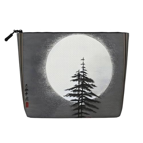 ZhRiYan Moon Pine Tree Make-up-Tasche aus künstlichem Hanf, vielseitiger Reise-Kulturbeutel, wiederverwendbarer Kosmetik-Organizer mit Reißverschlusstasche, Schwarz, Einheitsgröße, Schwarz von ZhRiYan
