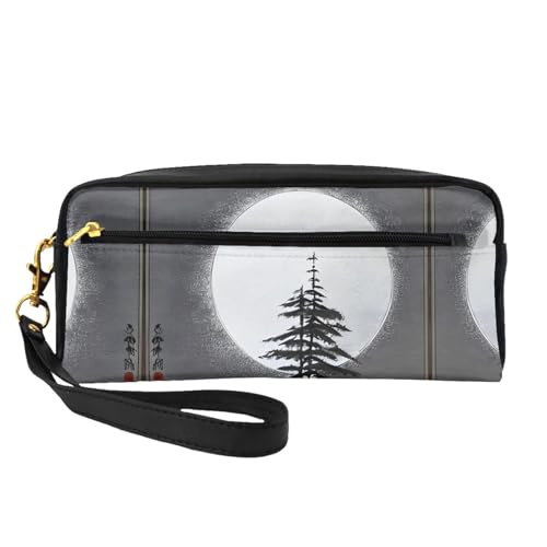ZhRiYan Moon Pine Tree Print Leder Kleine Make-up-Tasche - Reise-Kulturbeutel für Frauen, wiederverwendbare Kosmetiktasche mit Reißverschluss, Schwarz, Einheitsgröße, Schwarz, Einheitsgröße, Schwarz von ZhRiYan