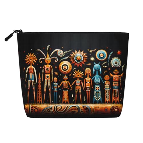 ZhRiYan Primitive Totem Make-up-Tasche aus künstlichem Hanf, vielseitiger Reise-Kulturbeutel, wiederverwendbarer Kosmetik-Organizer mit Reißverschlusstasche, Schwarz, Einheitsgröße, Schwarz von ZhRiYan