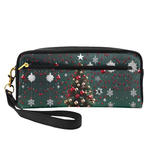 ZhRiYan Runde Kugel Weihnachtsbaum Druck Leder Kleine Make-up Tasche - Reise Kulturbeutel für Frauen Wiederverwendbare Kosmetiktasche mit Reißverschluss, Schwarz, Einheitsgröße, Schwarz, Einheitsgröße von ZhRiYan