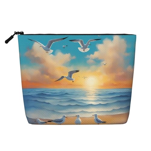 ZhRiYan Seagulls by the Sea Make-up-Tasche aus künstlichem Hanf, vielseitige Reise-Kulturbeutel, wiederverwendbarer Kosmetik-Organizer mit Reißverschlusstasche, Schwarz, Einheitsgröße, Schwarz von ZhRiYan