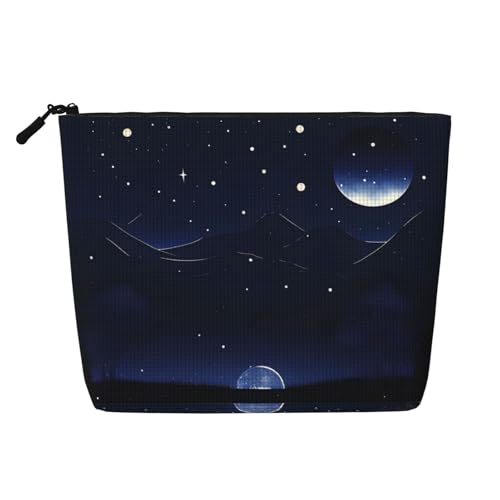 ZhRiYan Serene Blue Night View Fake Hanf Make-up-Tasche – Vielseitiger Reise-Kulturbeutel, wiederverwendbarer Kosmetik-Organizer mit Reißverschlusstasche, Schwarz, Einheitsgröße, Schwarz von ZhRiYan