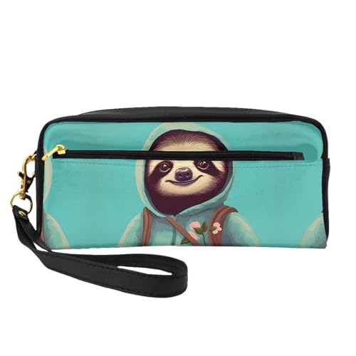 ZhRiYan Slothful Student Print Leder Kleine Make-up-Tasche - Reise-Kulturbeutel für Frauen, wiederverwendbare Kosmetiktasche mit Reißverschluss, Schwarz, Einheitsgröße, Schwarz, Einheitsgröße, Schwarz von ZhRiYan