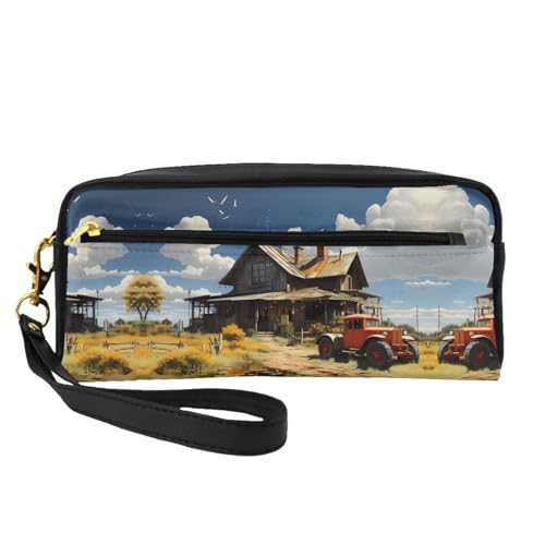 ZhRiYan Texas Farm Traktor Print Leder Kleine Make-up-Tasche - Reise-Kulturbeutel für Frauen, wiederverwendbare Kosmetiktasche mit Reißverschluss, Schwarz, Einheitsgröße, Schwarz, Einheitsgröße von ZhRiYan