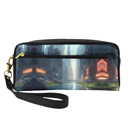 ZhRiYan The City on the Water Print Leder Kleine Make-up-Tasche - Reise-Kulturbeutel für Frauen, wiederverwendbare Kosmetiktasche mit Reißverschluss, Schwarz, Einheitsgröße, Schwarz, Einheitsgröße von ZhRiYan